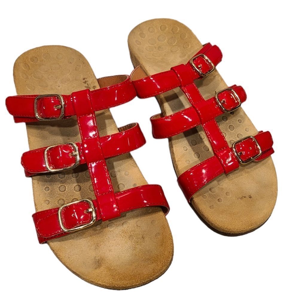 Vionic Misa Adjustable Strap Slide Red Patent Lea… - image 2